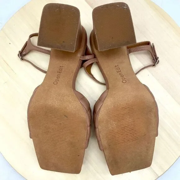 Open Edit by Nordstrom Austyn Quilted Block Heeled Sandals Tan Mocha Size 9M NEW - Picture 7 of 12